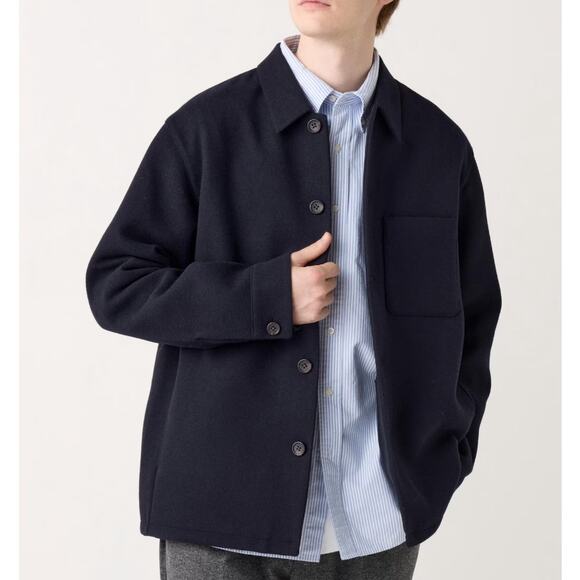 Uniqlo Double Face Shirt Jacket in Navy Blue - Picture 1 of 10